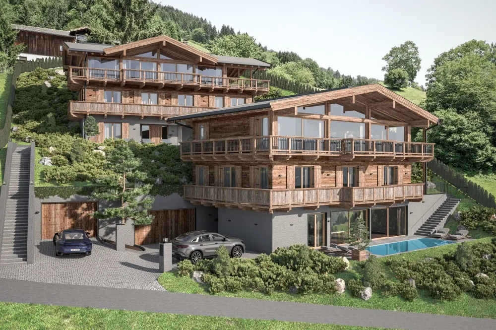 KITZIMMO-Grundstück mit Baugenehmigung für 2 Luxuschalets - Immobilien Itter kaufen.